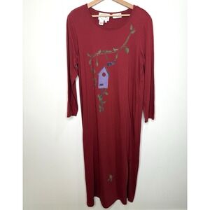 Vintage Y2K Country Wear Lonnie Star Maxi Dress 1X Maroon Bird Cowgirl Boho Barn